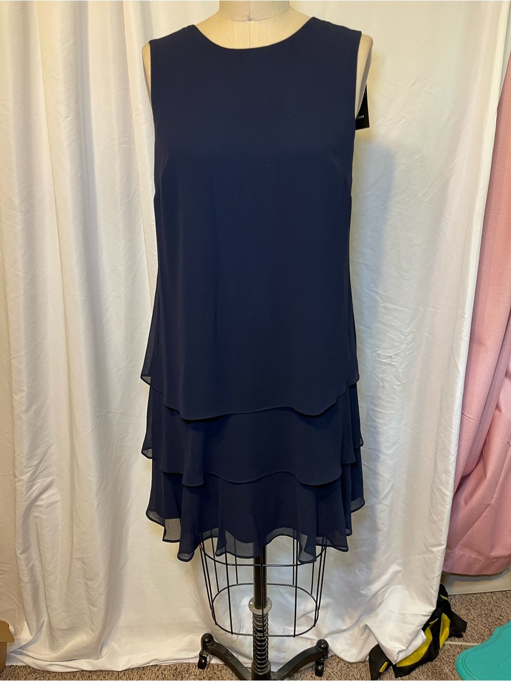 Ralph Lauren couture Navy Blue Layered Sleeveless Lined cocktail Dress Size 4
